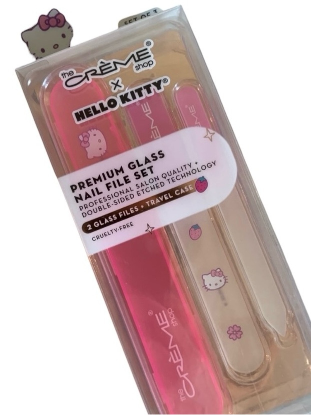 Hello Kitty x The Crème Shop Glass Nail File Set NEW Pink White Gift Travel Case